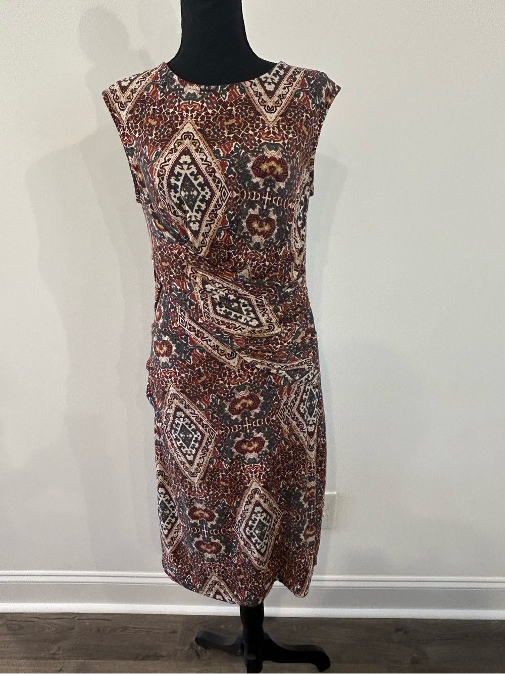 KUT from the Kloth Size 8 Printed Rouched Sheath Dress Lined
